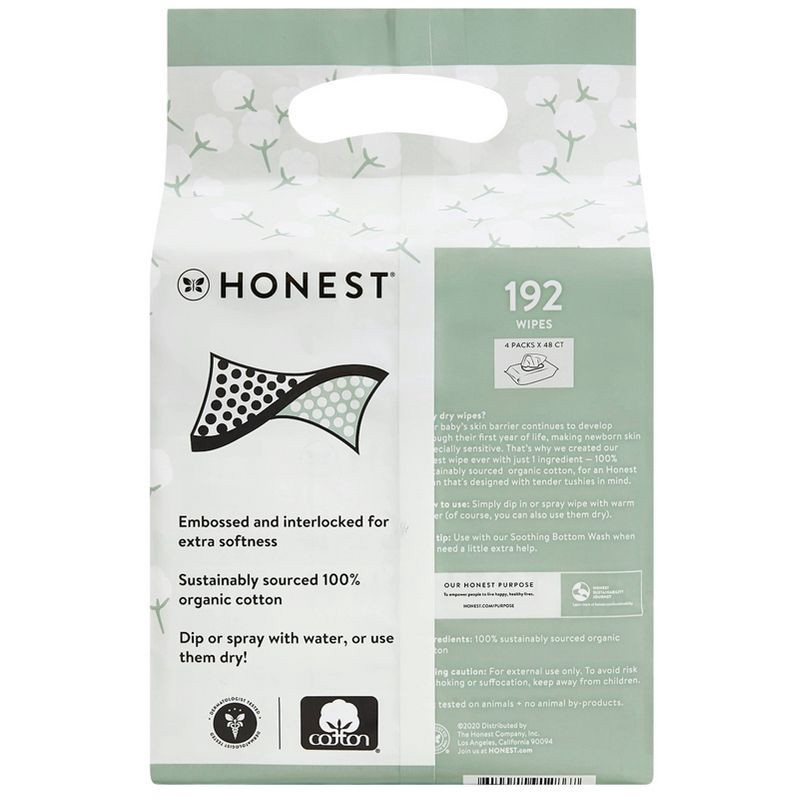 slide 2 of 10, The Honest Company 100% Organic Cotton Dry Wipes - 192ct, 192 ct