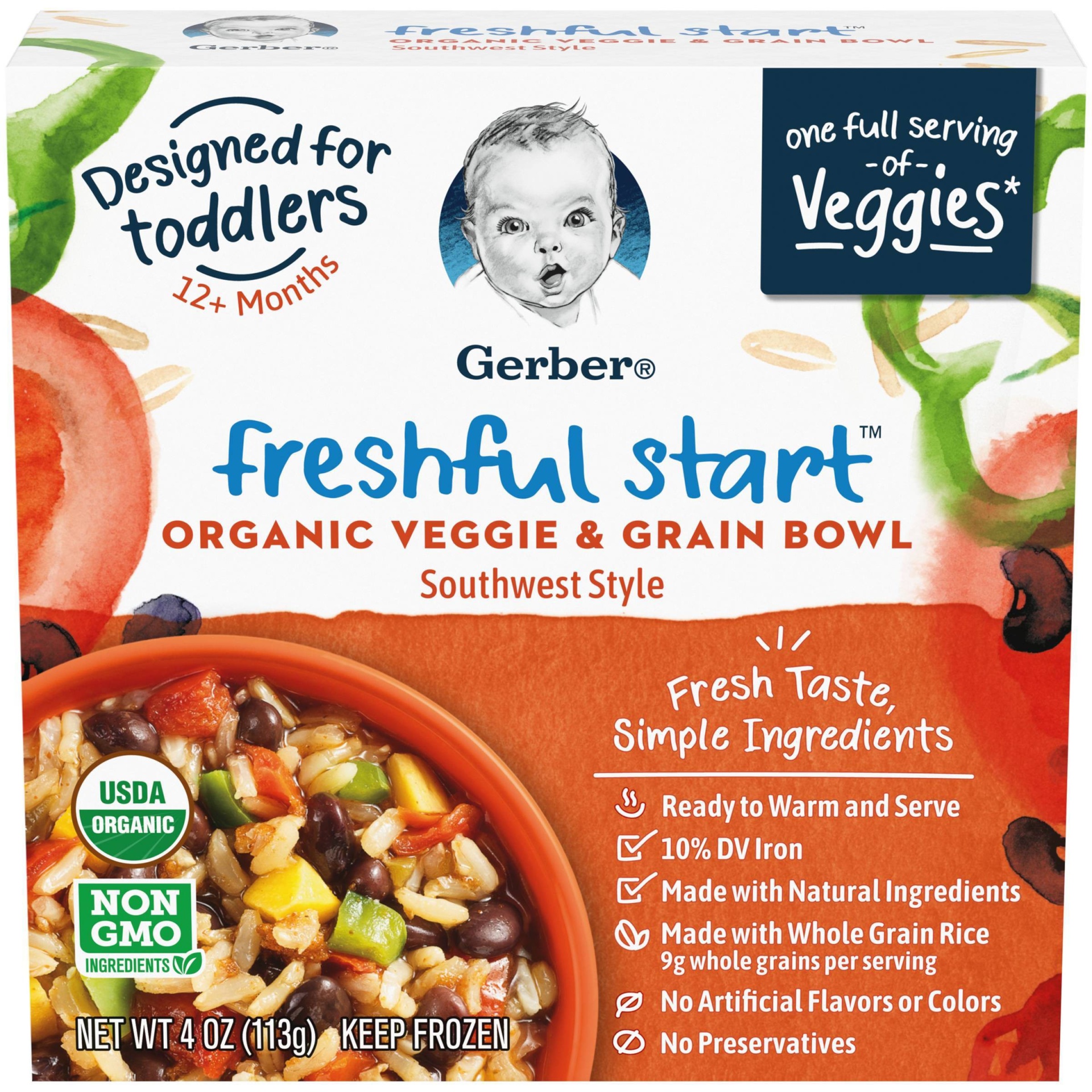 slide 1 of 6, Gerber Freshful Start Frozen organic Veggie and Grain Bowl Southwest, 4 oz