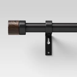 66"-120" Walnut Wood Cap Curtain Rod Black - Threshold™: Adjustable Metal Single Rod, 30lb Capacity