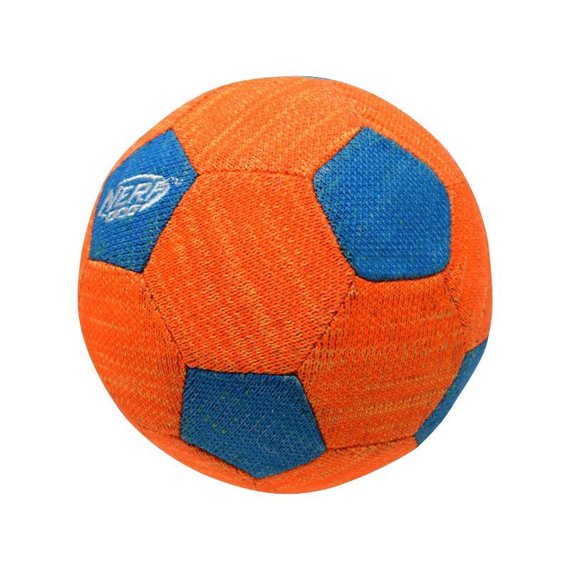 slide 3 of 3, NERF X-Weave Soccer Squeak Ball Dog Toy - Orange/Blue - S, 1 ct