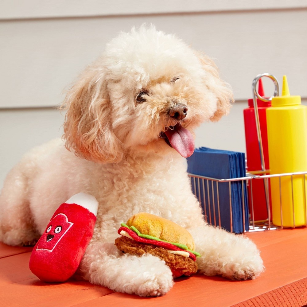 slide 3 of 7, Bark Ketchup and Burger Dog Toy, 1 ct