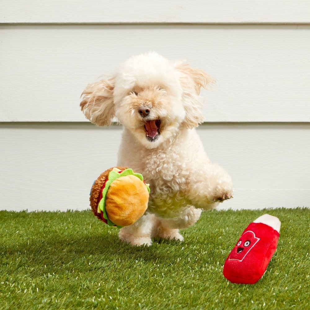 slide 5 of 7, Bark Ketchup and Burger Dog Toy, 1 ct