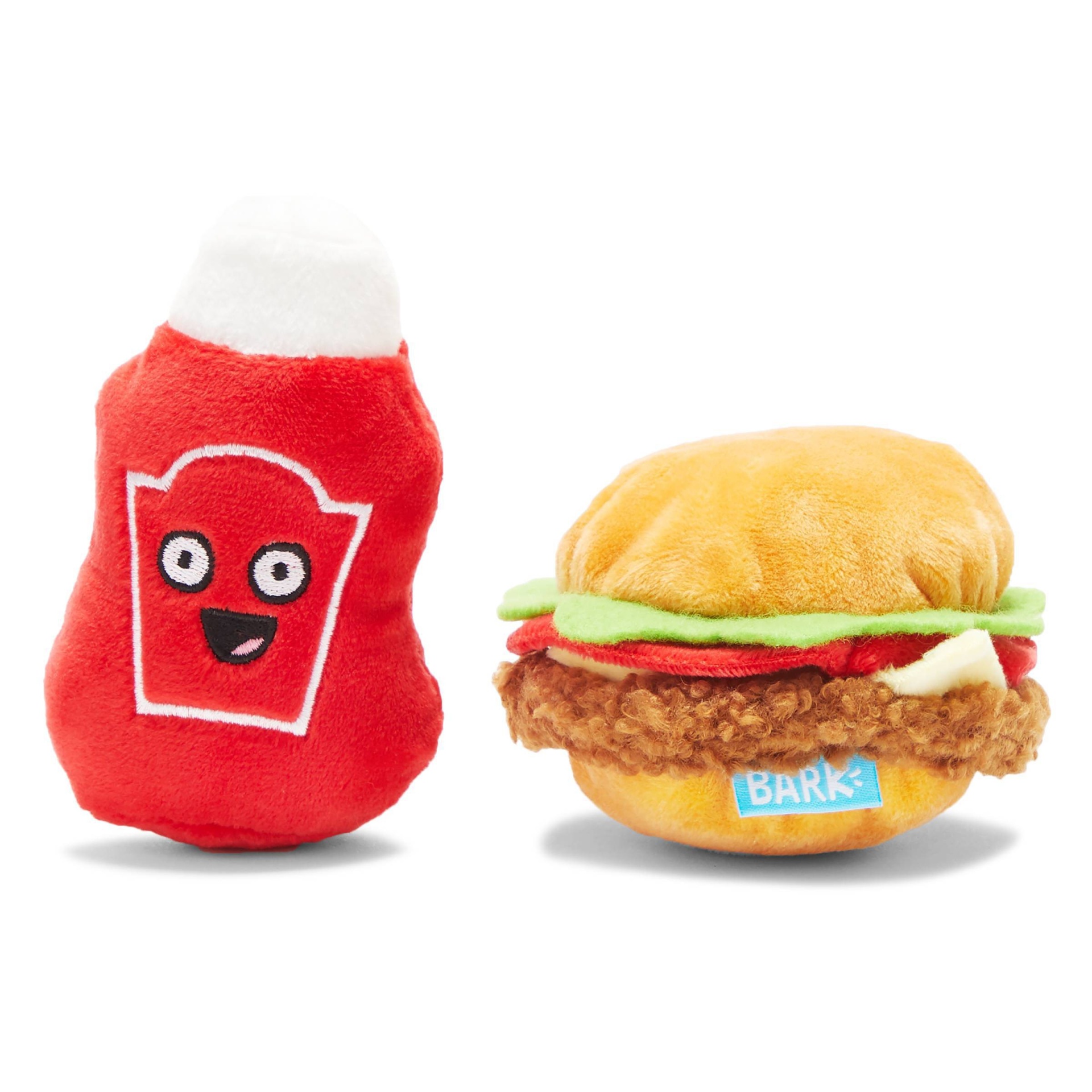 slide 1 of 7, Bark Ketchup and Burger Dog Toy, 1 ct