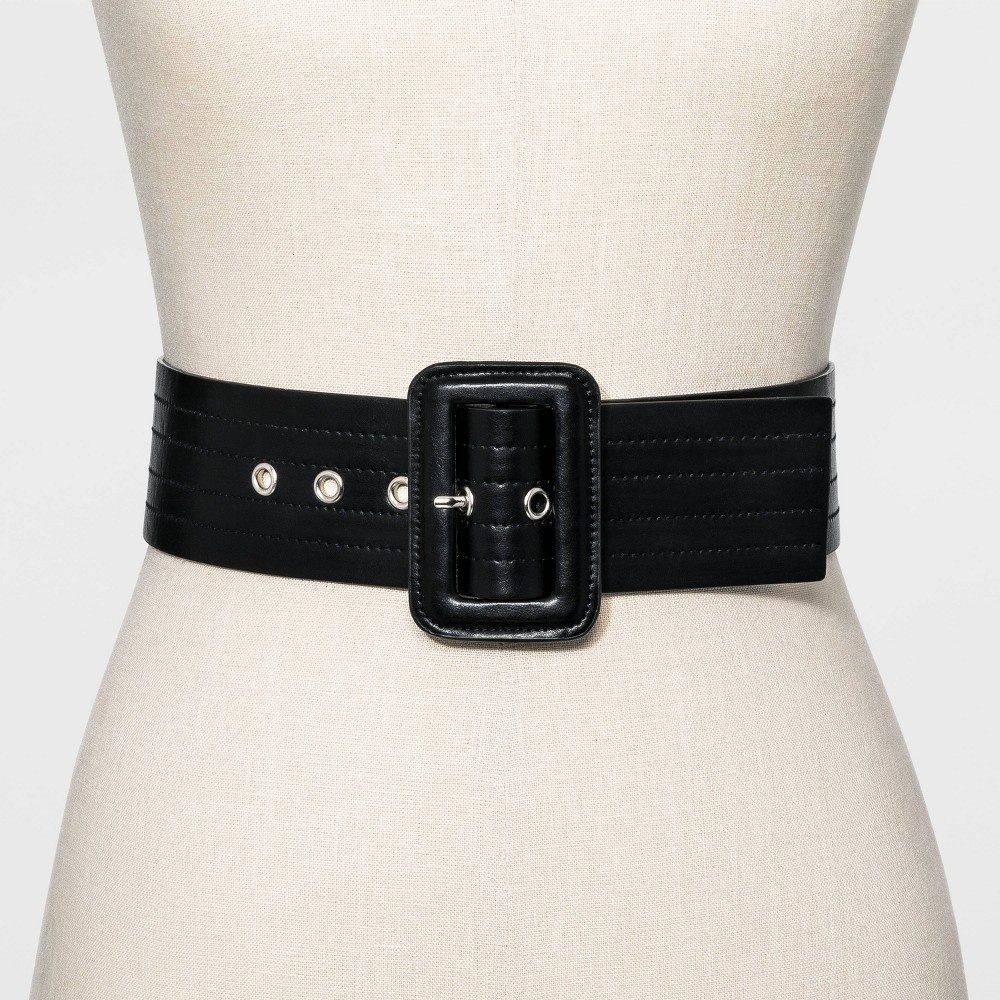 slide 2 of 2, Women's Quilted Wide Belt - A New Day Black S, 1 ct