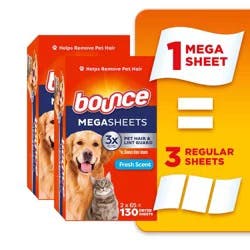 Bounce Fresh Scent Pet Hair and Lint Guard Mega Fabric Softener Dryer Sheets - 130ct
