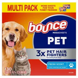 Bounce Fresh Scent Pet Hair and Lint Guard Mega Fabric Softener Dryer Sheets - 130ct