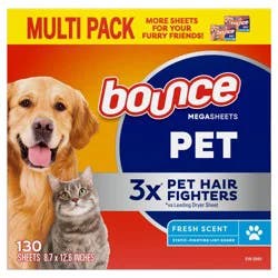 Bounce Fresh Scent Pet Hair and Lint Guard Mega Fabric Softener Dryer Sheets - 130ct