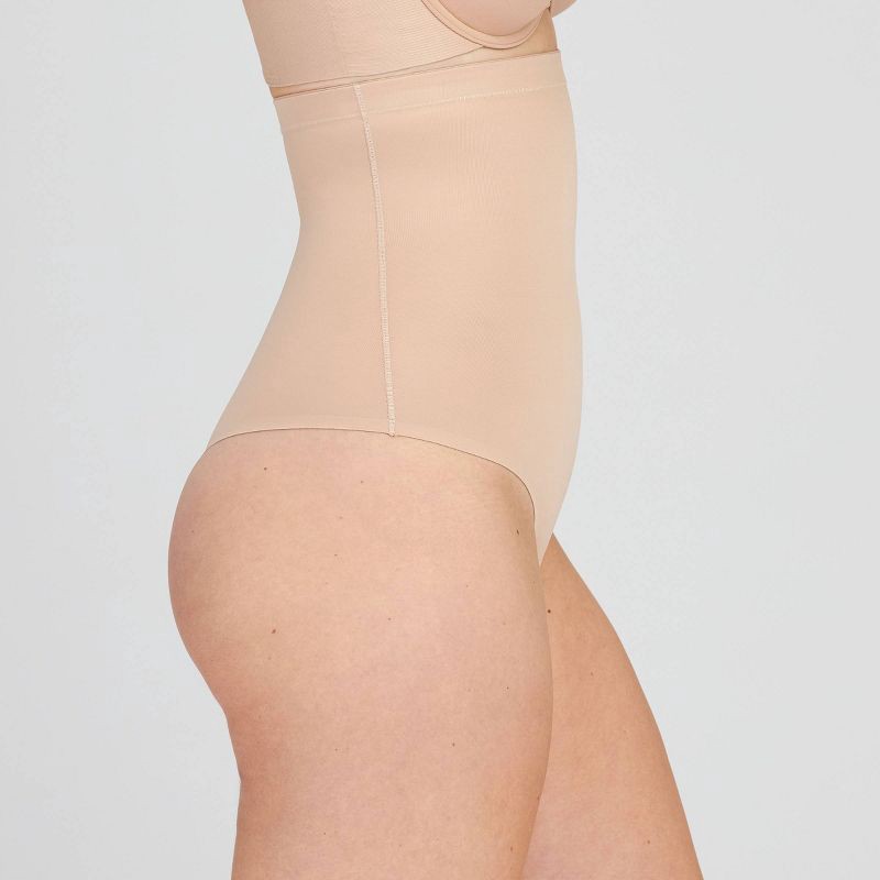 slide 3 of 3, ASSETS by SPANX Women's Flawless Finish High-Waist Shaping Thong - Beige S: Medium Control, Tummy & Waist Slimming, Firm Compression, 1 ct