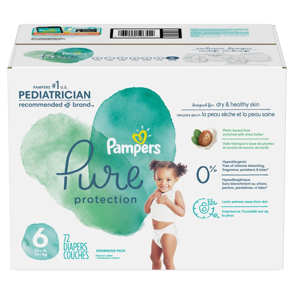 slide 7 of 7, Pampers PURE PROTECTION Diapers Base Version, Size 6, 72 ct