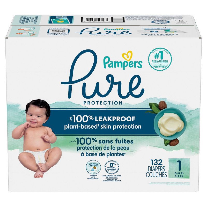 slide 12 of 12, Pampers Pure Protection Diapers Enormous Pack - Size 1 - 132ct, 132 ct