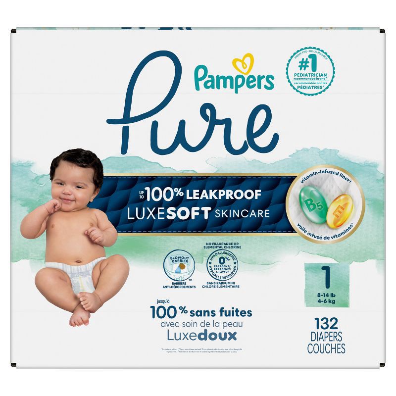 slide 14 of 16, Pampers Pure Protection Diapers Pack Size 1 - 132 ct, 132 ct