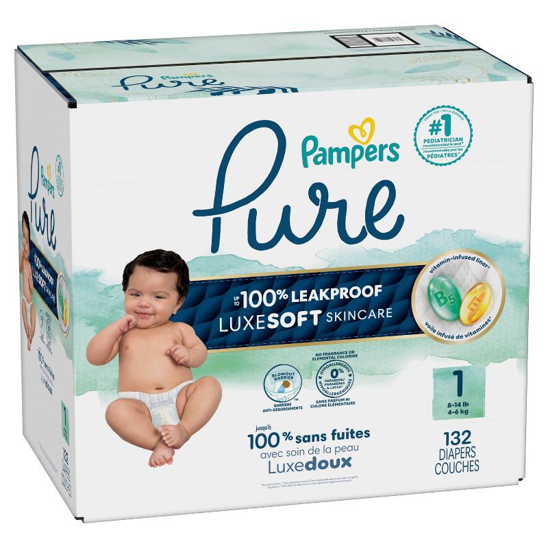 slide 16 of 17, Pampers Pure Protection Diapers Pack Size 1 - 132 ct, 132 ct