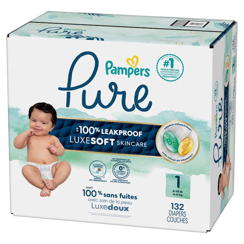 slide 17 of 17, Pampers Pure Protection Diapers Pack Size 1 - 132 ct, 132 ct
