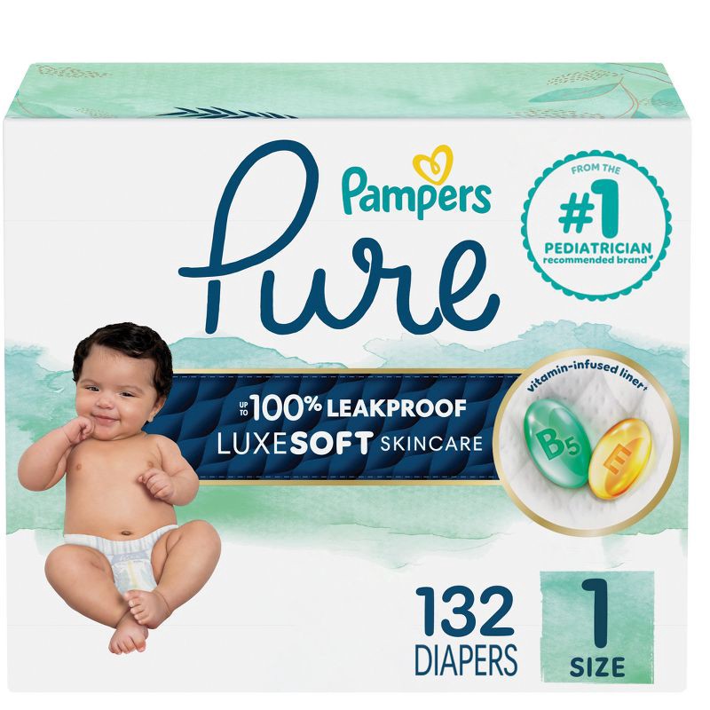 slide 1 of 17, Pampers Pure Protection Diapers Pack Size 1 - 132 ct, 132 ct