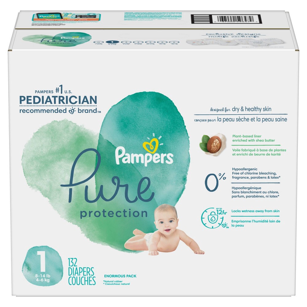 slide 7 of 7, Pampers Pure Protection Diapers Enormous Pack - Size 1 - 132ct, 132 ct