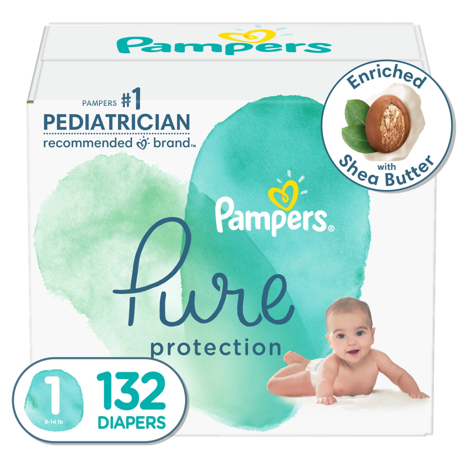slide 1 of 7, Pampers Pure Protection Diapers Enormous Pack - Size 1 - 132ct, 132 ct