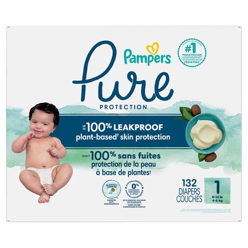 slide 9 of 12, Pampers Pure Protection Diapers Enormous Pack - Size 1 - 132ct, 132 ct