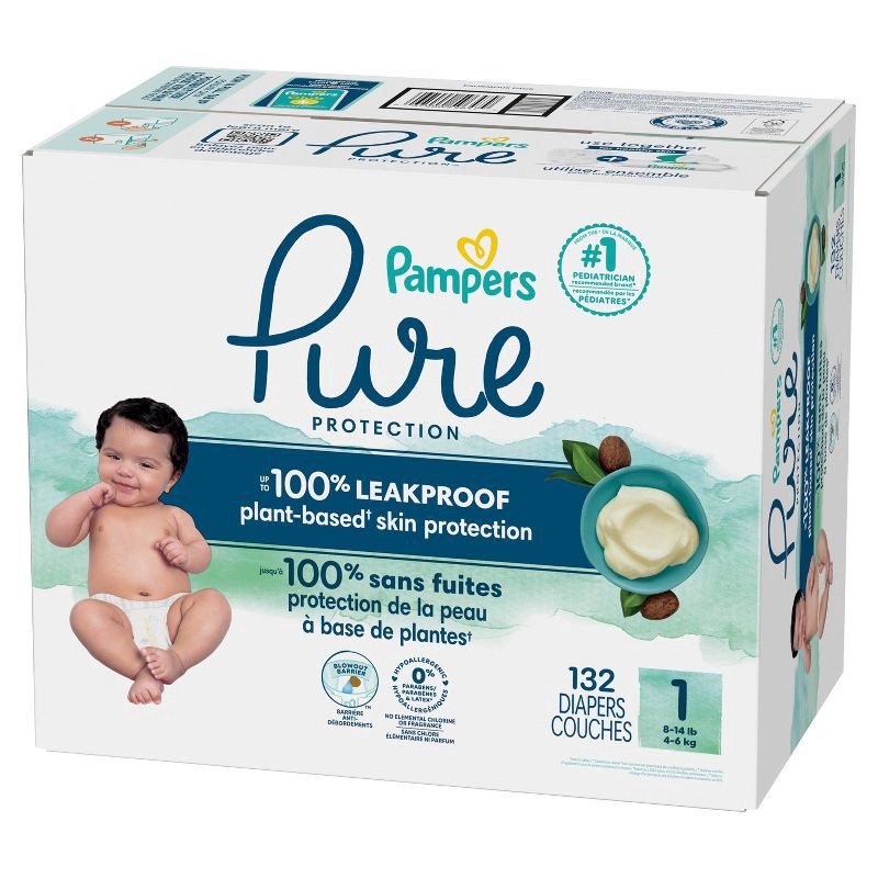 slide 11 of 12, Pampers Pure Protection Diapers Enormous Pack - Size 1 - 132ct, 132 ct