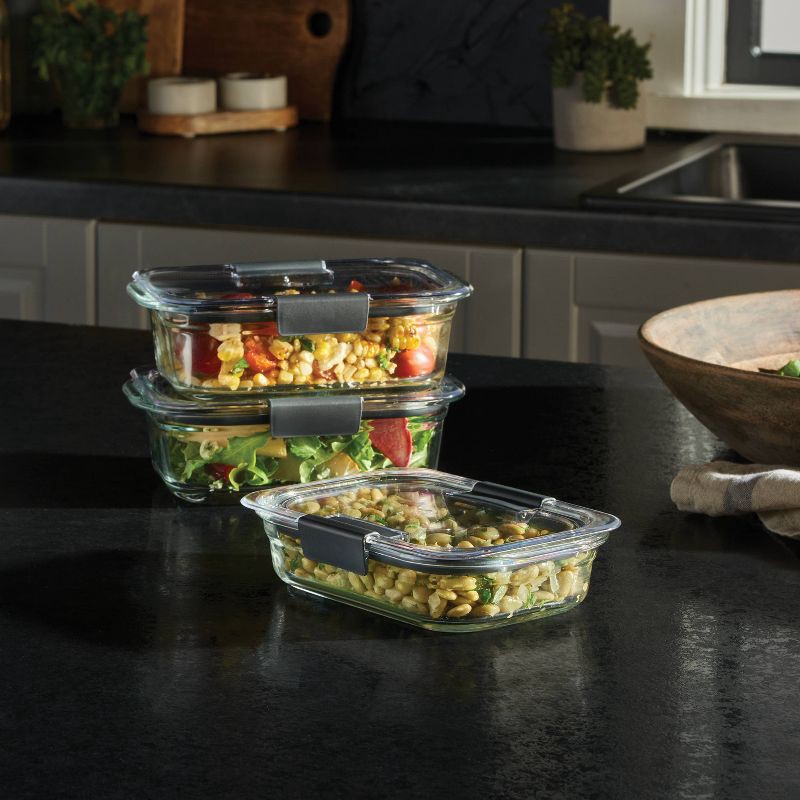 slide 3 of 6, Rubbermaid 6pc (set of 3) Brilliance Glass Food Storage Containers: Glass Meal Prep & Lunch Containers with Lids, 6 ct