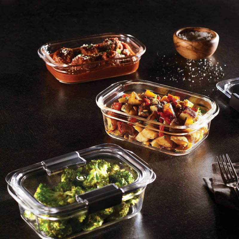 slide 4 of 6, Rubbermaid 6pc (set of 3) Brilliance Glass Food Storage Containers: Glass Meal Prep & Lunch Containers with Lids, 6 ct