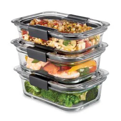 Rubbermaid 6pc (set of 3) Brilliance Glass Food Storage Containers: Glass Meal Prep & Lunch Containers with Lids