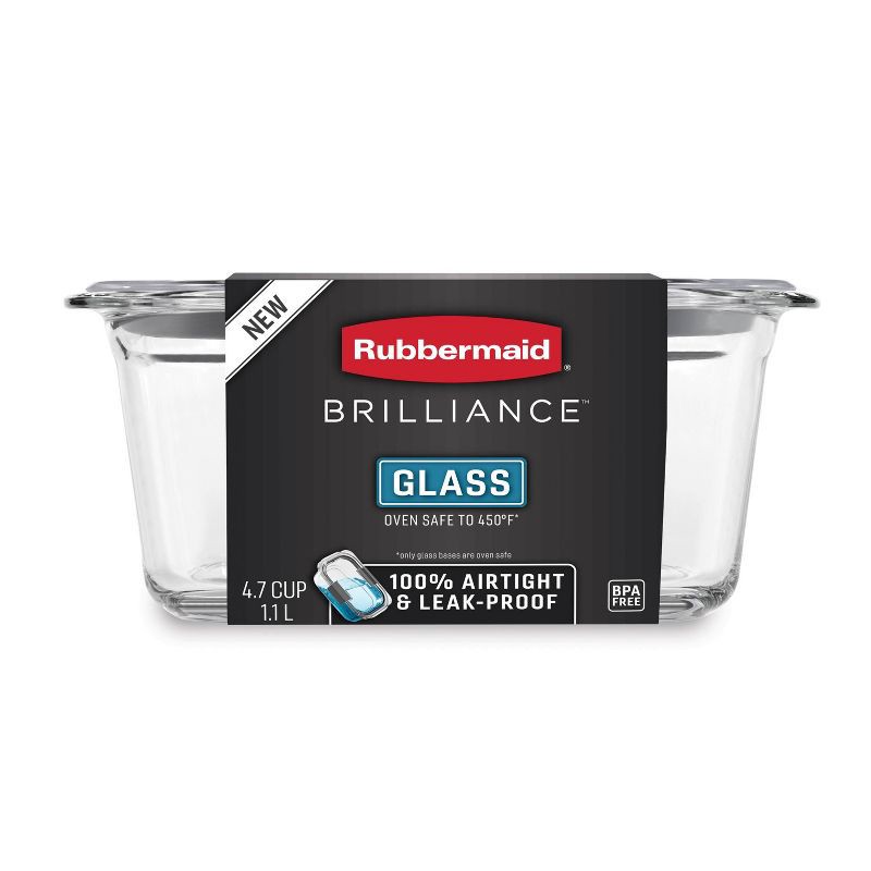slide 3 of 8, Rubbermaid OS 4.7 Cup/1.1 Liter Brilliance Glass: Microwave, Freezer & Oven Safe Food Storage Container, 1.1 liter