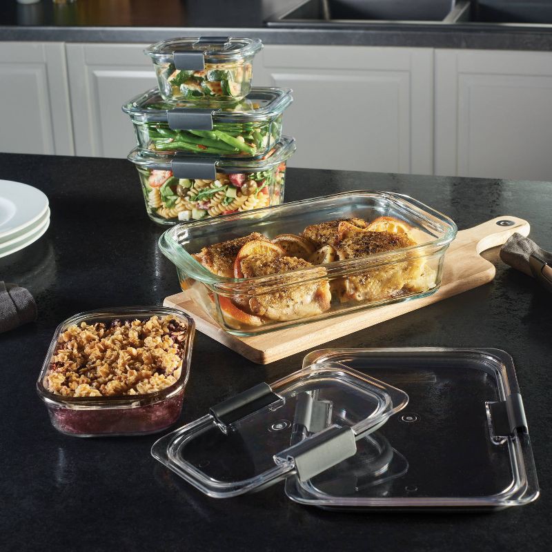 slide 7 of 8, Rubbermaid OS 4.7 Cup/1.1 Liter Brilliance Glass: Microwave, Freezer & Oven Safe Food Storage Container, 1.1 liter