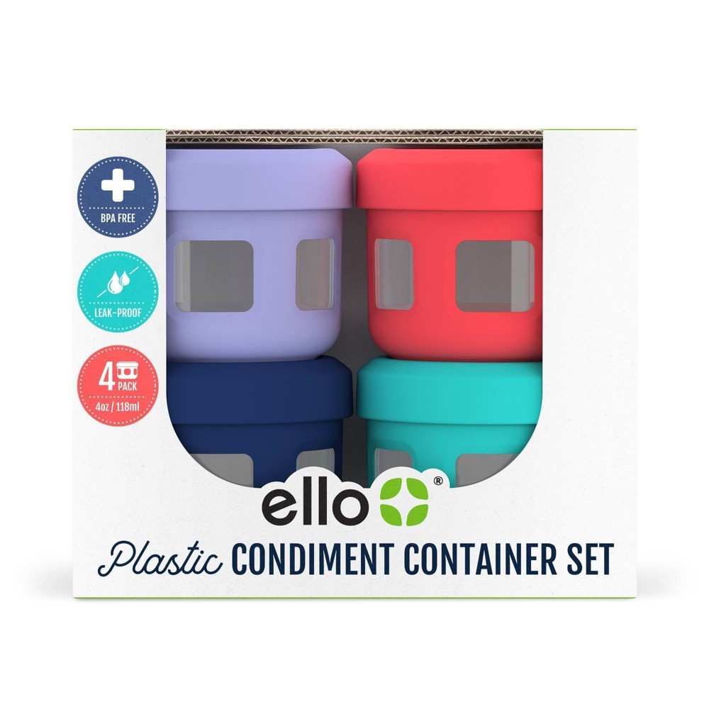 slide 4 of 5, Ello 8pc (4 Containers & 4 Lids) Plastic Condiment Set - Purple/Red/Blue/Aqua, 1 ct