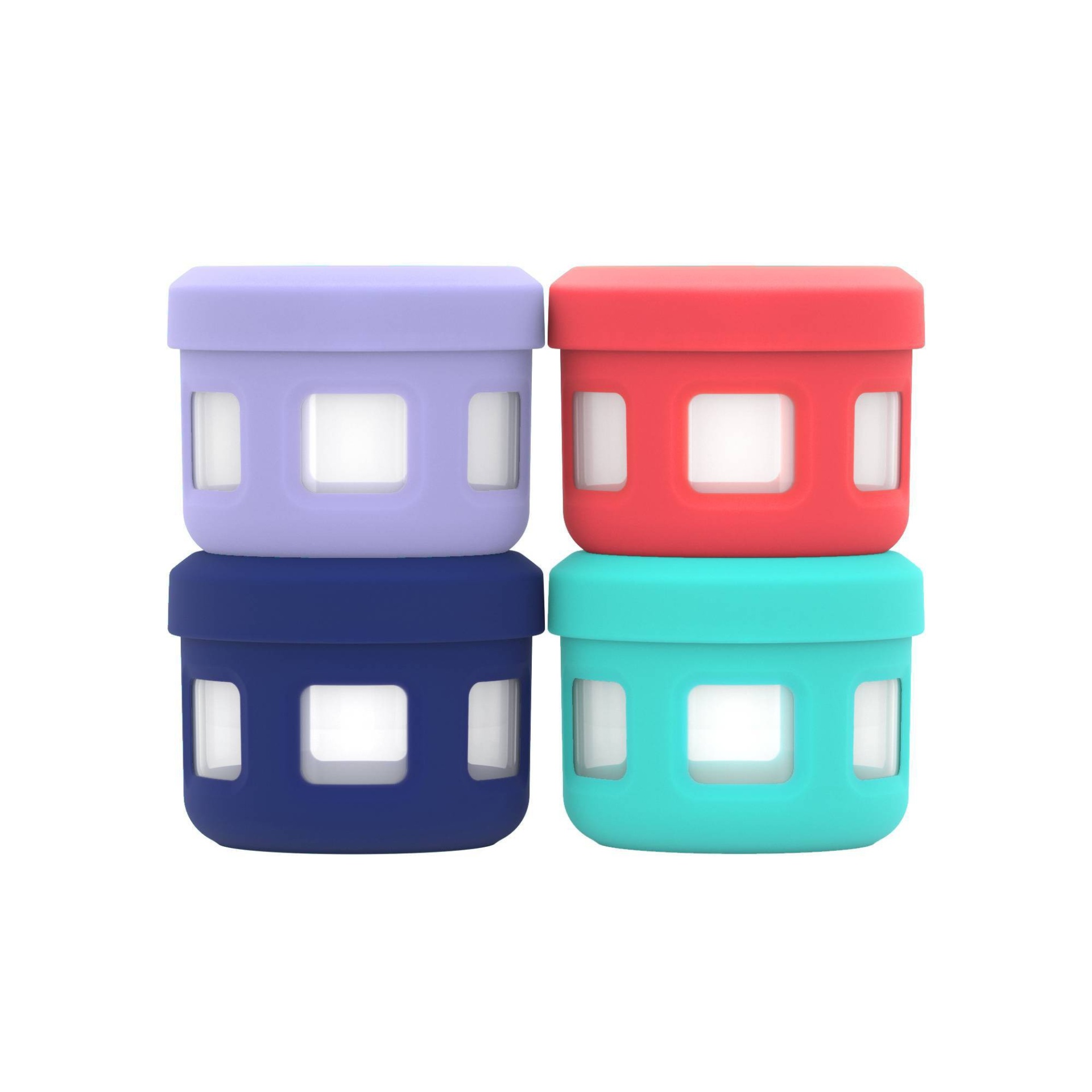 slide 1 of 5, Ello 8pc (4 Containers & 4 Lids) Plastic Condiment Set - Purple/Red/Blue/Aqua, 1 ct