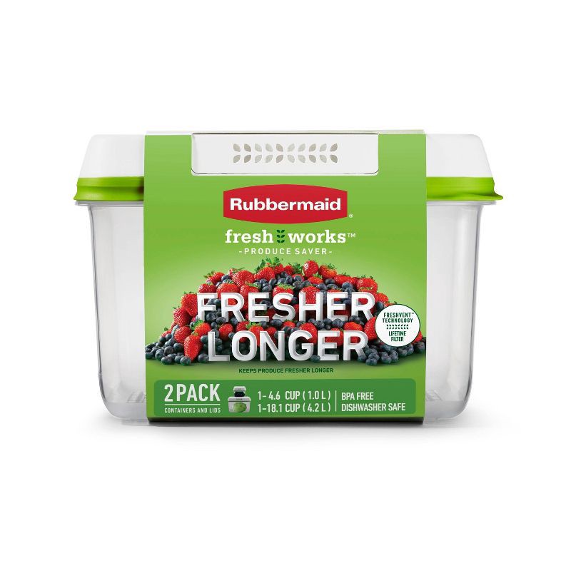 slide 2 of 5, Rubbermaid 4pc Freshworks Set Green, 4 ct