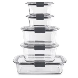 Rubbermaid 10pc Brilliance Glass Food Storage Set: Glass Containers with Lids, Oven & Microwave Safe, Dishwasher Safe