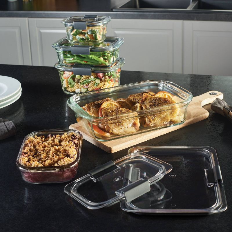 slide 4 of 8, Rubbermaid 3.2 Cup/757ml Medium Brilliance Glass Clear: Glass Food Storage Container, Microwave & Oven Safe, Dishwasher Safe, 757 ml