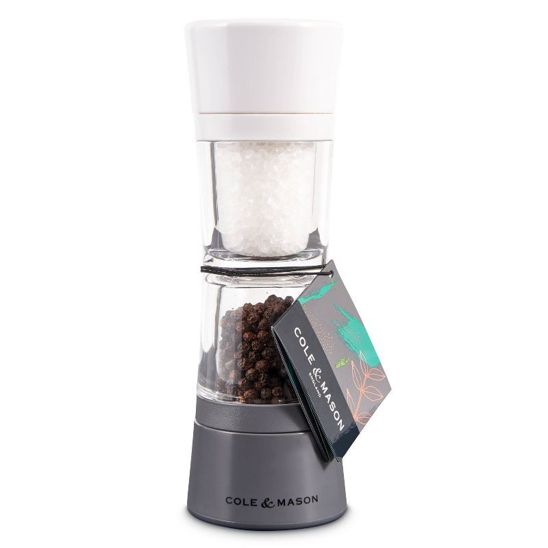 slide 12 of 12, Cole & Mason 8" Lincoln Duo Salt and Pepper Grinder: Ceramic, Clear, 2 Year Warranty, 7.44" Height, 89ml Capacity, 89 ml