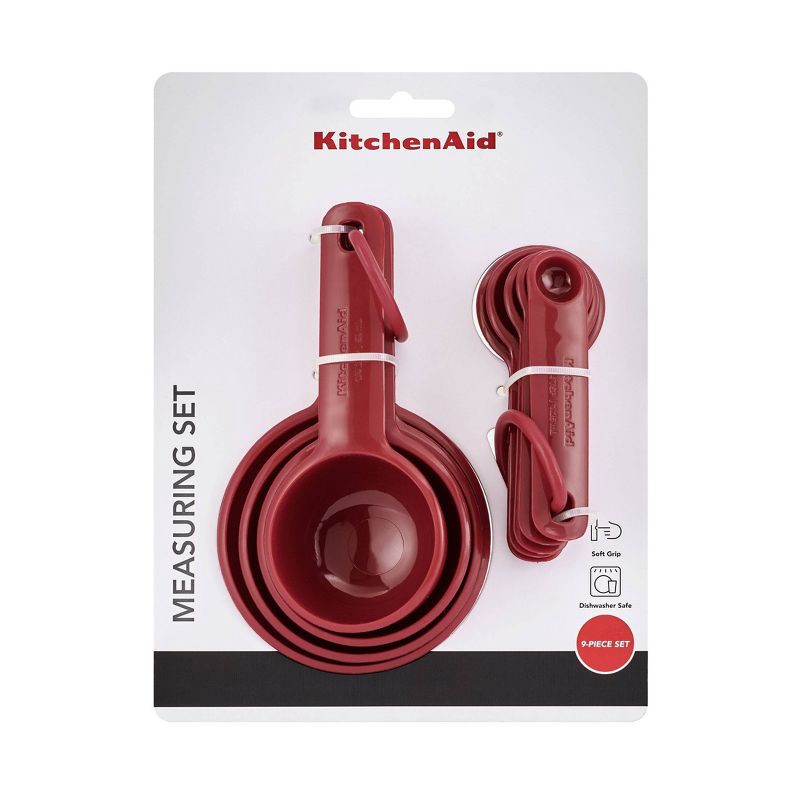 slide 4 of 4, KitchenAid Measuring Set Red: 9-Piece Dishwasher-Safe Cups & Spoons, Polypropylene, Lifetime Warranty, 1 ct