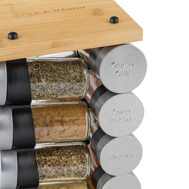 slide 2 of 13, Cole & Mason Blyth 16 Jar Bamboo Spice Rack: Spice Jars with Cumin, Basil, Marjoram, Chili Pepper Seasoning, 1 ct