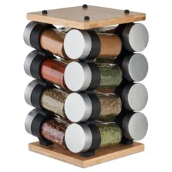 Cole & Mason Blyth 16 Jar Bamboo Spice Rack: Spice Jars with Cumin, Basil, Marjoram, Chili Pepper Seasoning