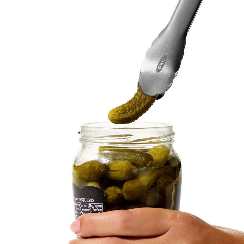 slide 5 of 6, OXO Mini Tongs: Stainless Steel Kitchen Tongs for Cooking & Serving, Small Metal Tongs, Dishwasher-Safe, 8.25" Length, 1 ct