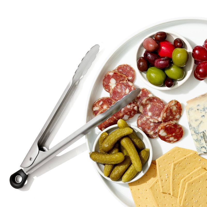 slide 6 of 6, OXO Mini Tongs: Stainless Steel Kitchen Tongs for Cooking & Serving, Small Metal Tongs, Dishwasher-Safe, 8.25" Length, 1 ct