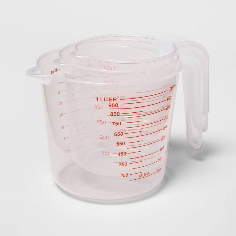 slide 2 of 2, Liquid Measuring Cups - Room Essentials™: Clear Polypropylene, 32 oz Capacity, Dishwasher-Safe, Kitchen Essentials, 3-Piece Set, 32 oz