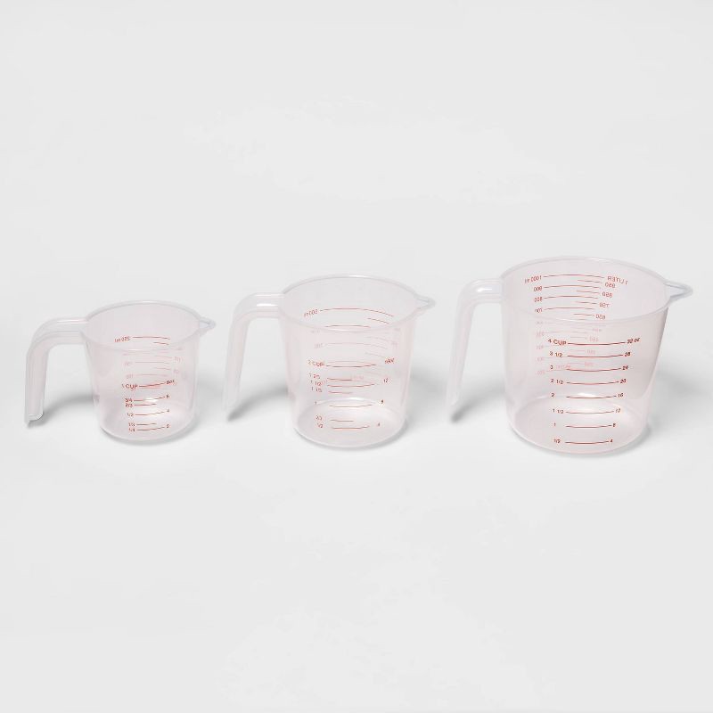 slide 1 of 2, Liquid Measuring Cups - Room Essentials™: Clear Polypropylene, 32 oz Capacity, Dishwasher-Safe, Kitchen Essentials, 3-Piece Set, 32 oz