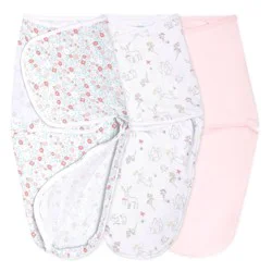 aden + anais essentials Baby Girl 100% Cotton Quick Change Easy 3pk Sleeveless Swaddle Wraps - Fairytale Flowers - 0-3m