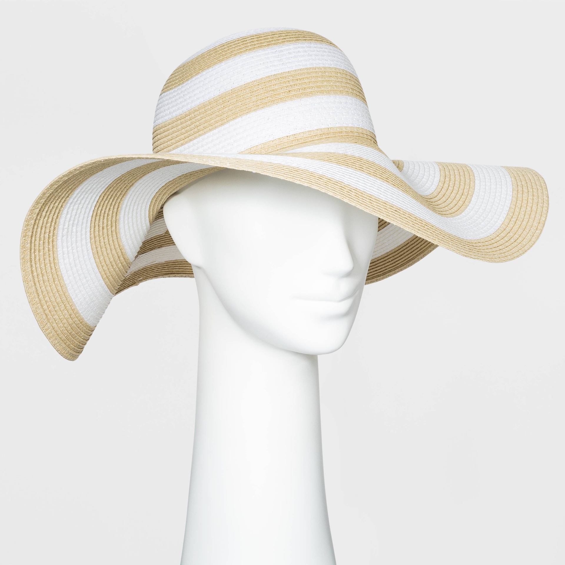 slide 1 of 1, Women's Packable Essential Striped Straw Floppy Hat - A New Day Natural One Size, 1 ct