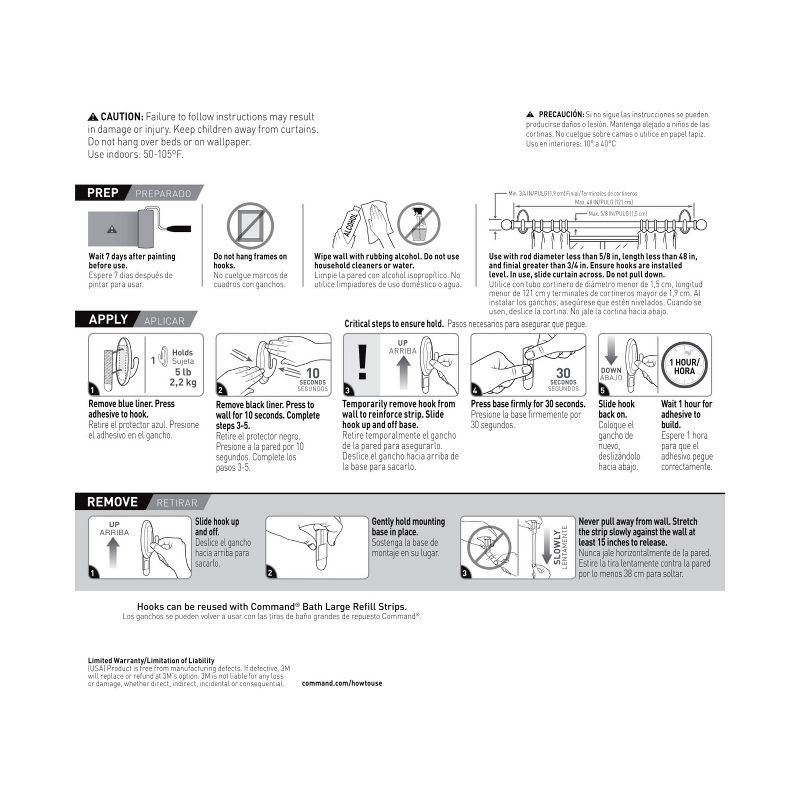 slide 7 of 9, 2pk Command Curtain Rod Hooks Oil Rubbed Bronze: No Drill Brackets, 5lb Capacity, Plastic, Brown, 0.625" Rod Diameter, 2 ct; 5 lb