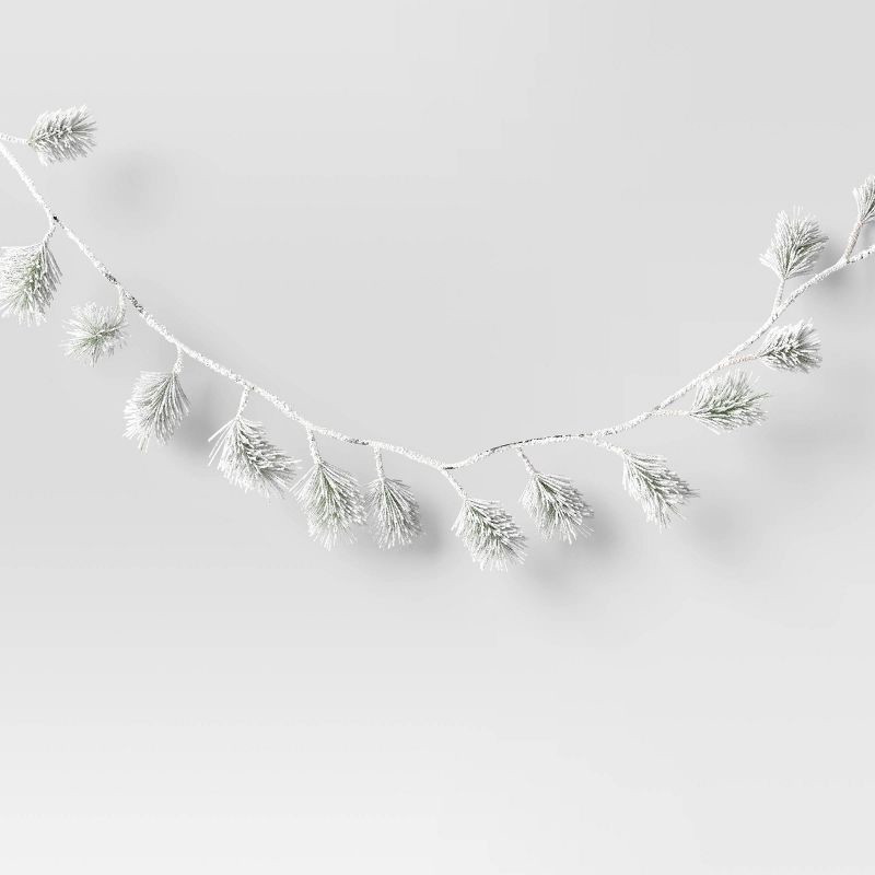 slide 1 of 3, 5' Unlit Flocked Greenery Christmas Artificial Garland White/Green - Wondershop™: Indoor Tabletop Decor, PVC Material, 1 ct