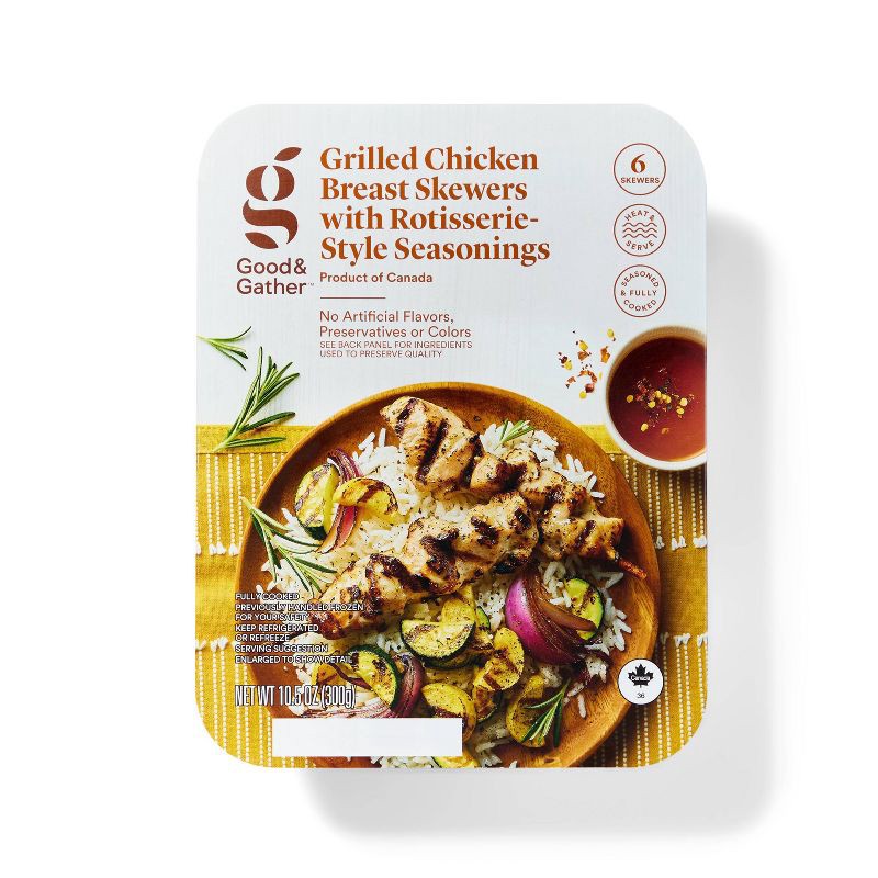 slide 1 of 4, Grilled Chicken Breast Skewers with Rotisserie-Style Seasonings - 6ct/10.5oz - Good & Gather™, 6 ct; 10.5 oz