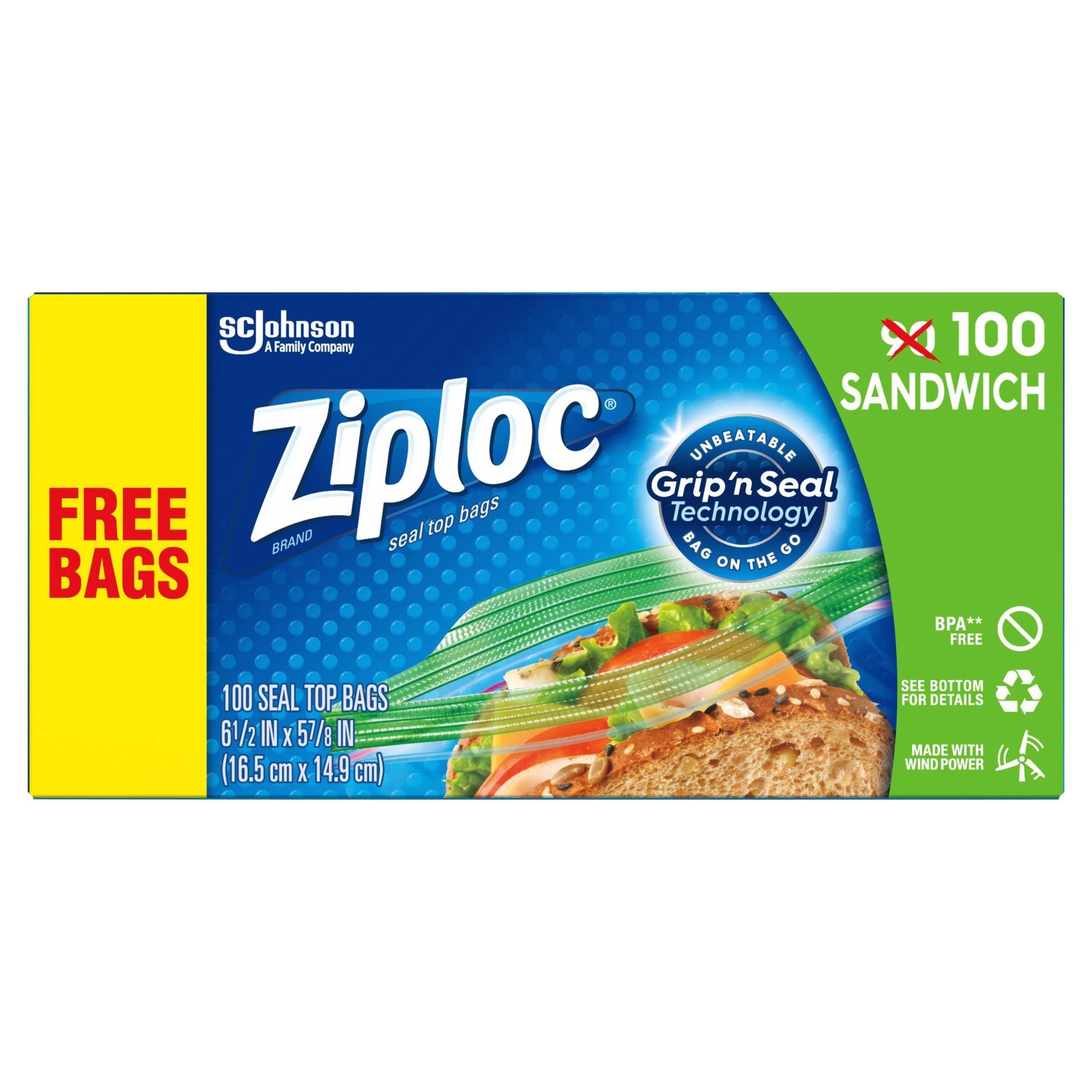 slide 1 of 7, Ziploc Sandwich Bag, 100 ct