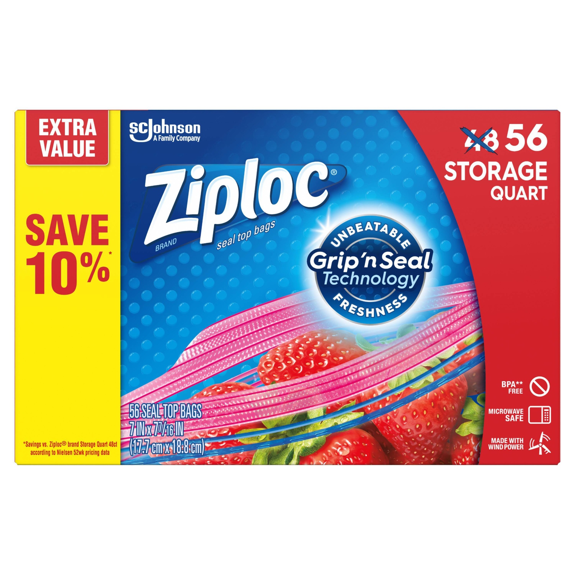 slide 1 of 1, Ziploc Food Storage Bag Quart, 56 ct