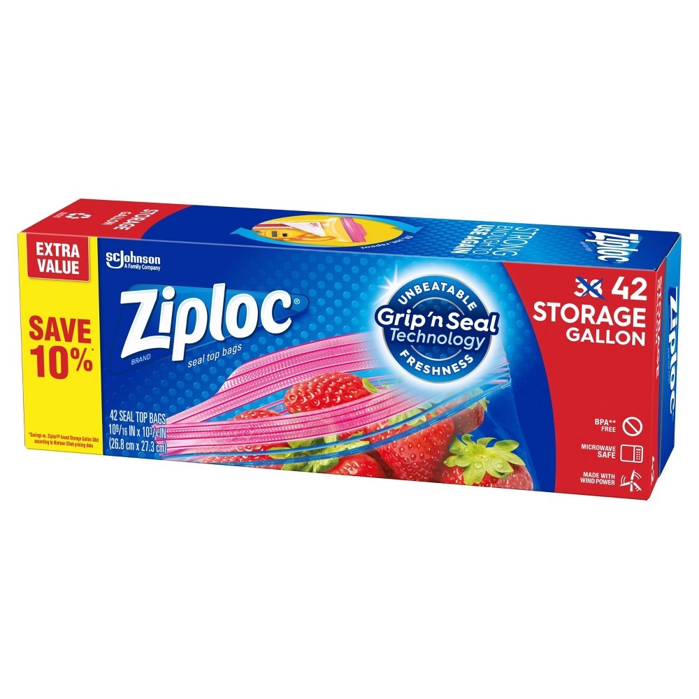slide 2 of 6, Ziploc Food Storage Bag Gallon, 42 ct