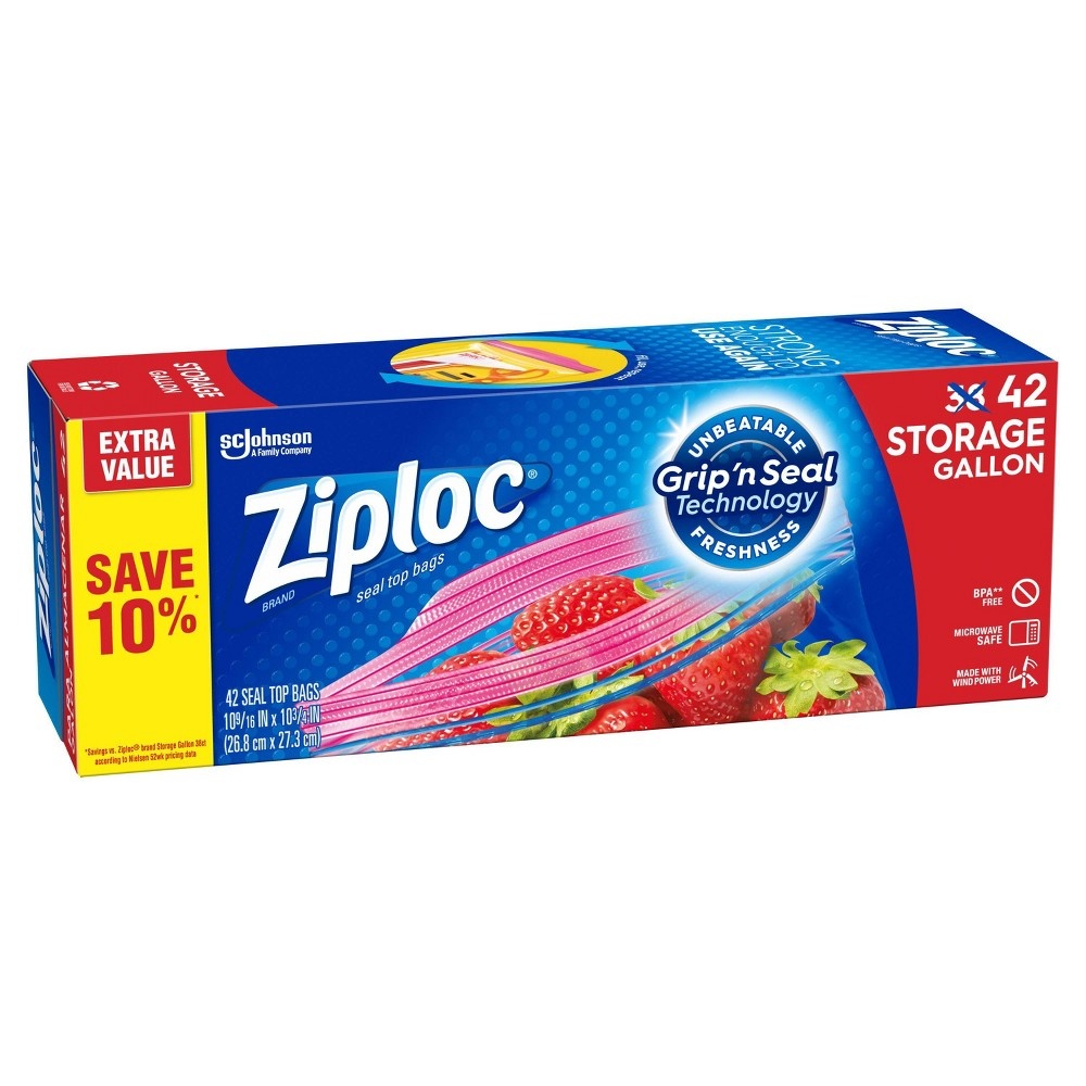 slide 3 of 6, Ziploc Food Storage Bag Gallon, 42 ct