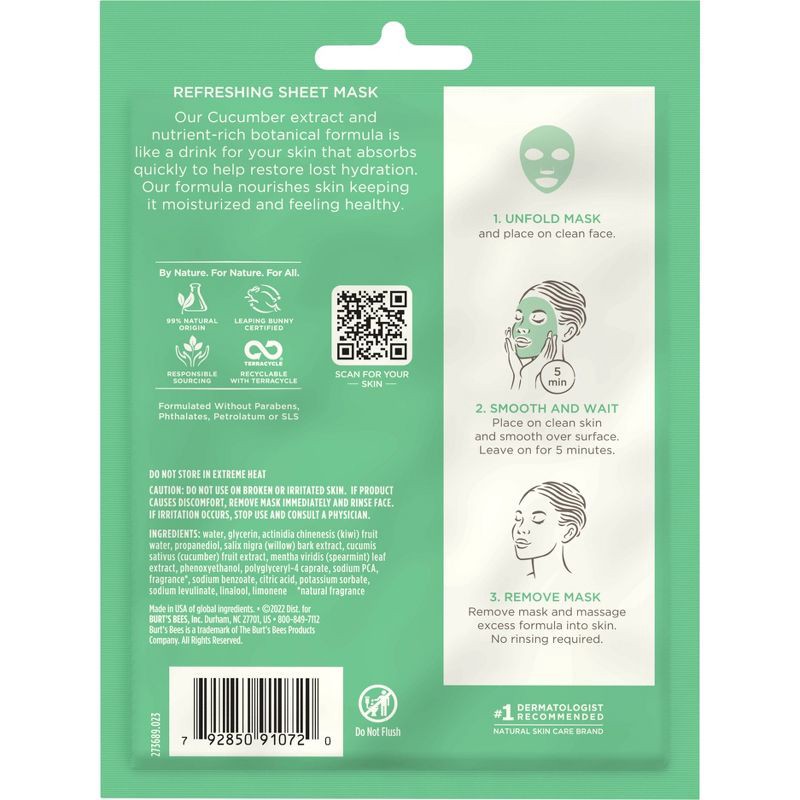 slide 2 of 4, Burt's Bees Refreshing Face Sheet Mask - Cucumber, 1 ct